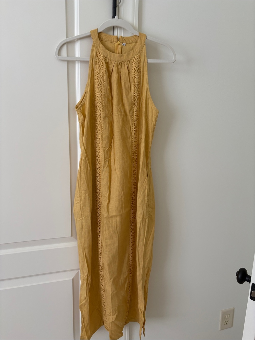 Sleeveless Mustard Maxi Dress with Lace Paneling